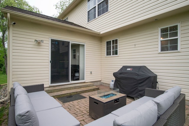 8313 Mill Pointe Ct, Goodrich, MI 48438 - view of patio / terrace with an outdoor living space with a fire pit, entry steps, and grilling area