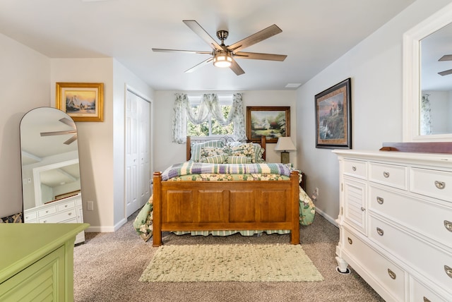 12031 E Schonborn Pl N Unit 3, Clio, MI 48420 - bedroom with baseboards, light colored carpet, ceiling fan, and a closet