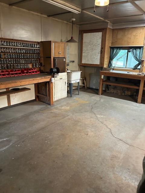 10773 Hamilton Rd, Irons, MI 49644 - garage featuring a workshop area and a sink