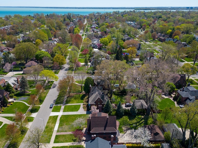 aerial view with a water view and a residential view