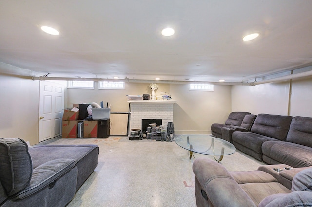 carpeted living room with recessed lighting and a wealth of natural light