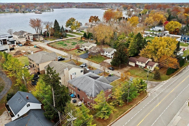 aerial view with a water view and a residential view