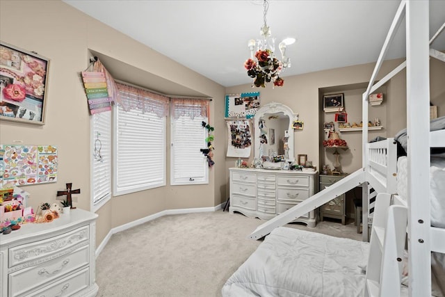 carpeted bedroom featuring baseboards and multiple windows