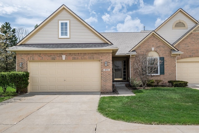view of front of home featuring brick siding and a shingled roof