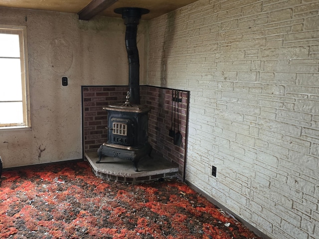 room details with a wood stove