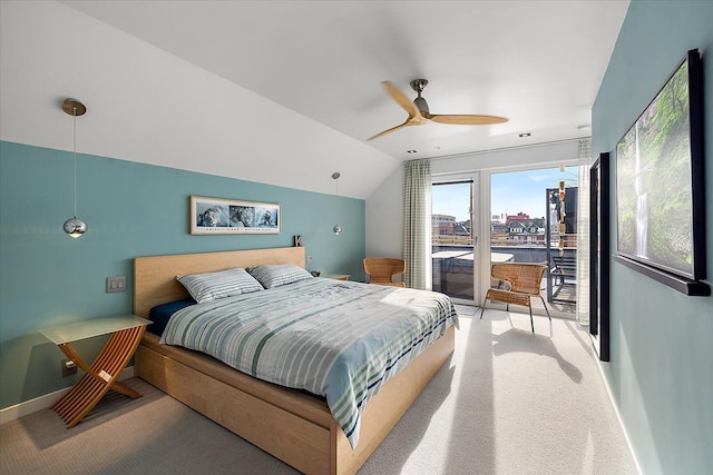 bedroom with carpet floors, baseboards, and access to outside