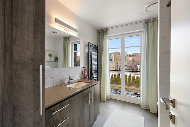 bathroom with vanity and tile patterned floors