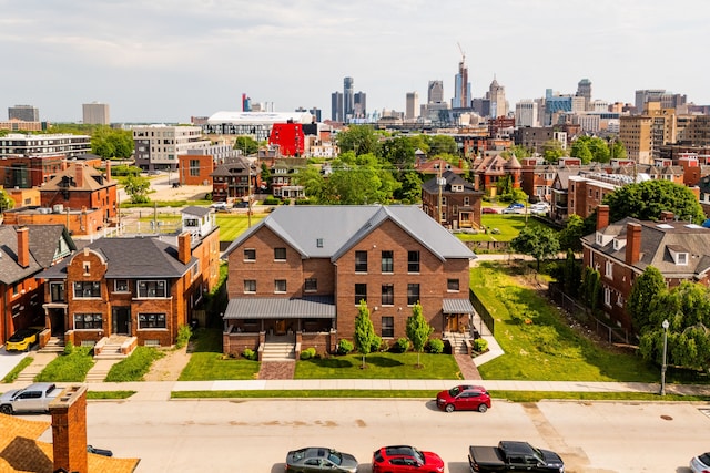 bird's eye view with a city view