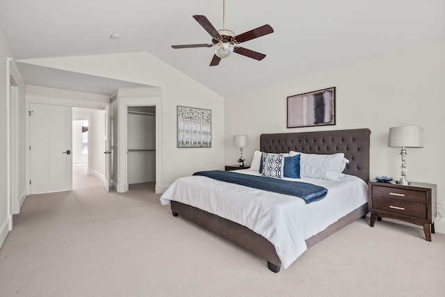 5027 Grover Dr, Brighton, MI 48116 - bedroom with lofted ceiling, a closet, ceiling fan, light carpet, and baseboards