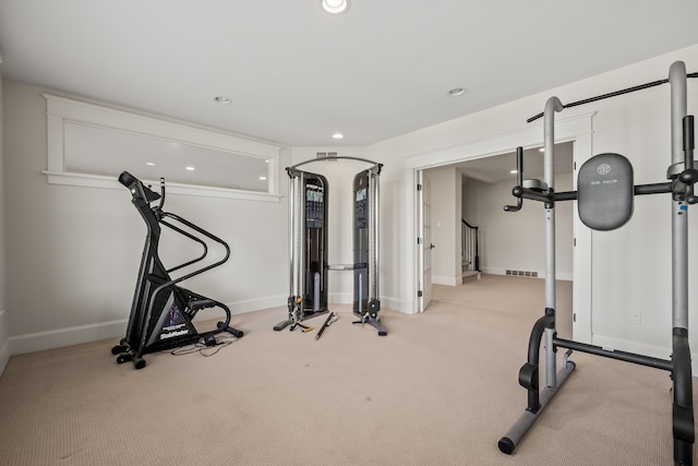 5027 Grover Dr, Brighton, MI 48116 - exercise area featuring carpet, baseboards, visible vents, and recessed lighting