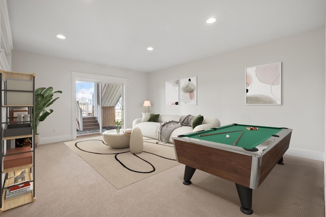 5027 Grover Dr, Brighton, MI 48116 - rec room featuring baseboards, billiards, recessed lighting, and carpet floors