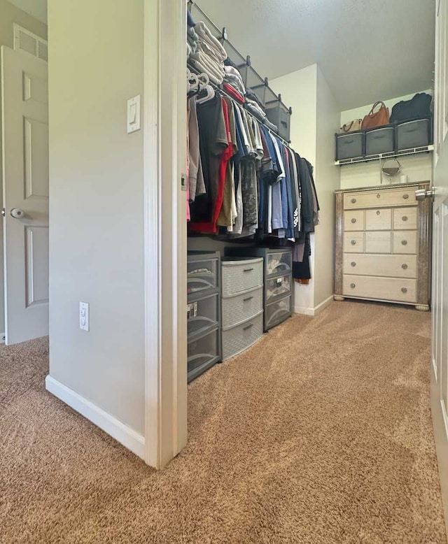 spacious closet with carpet flooring and visible vents