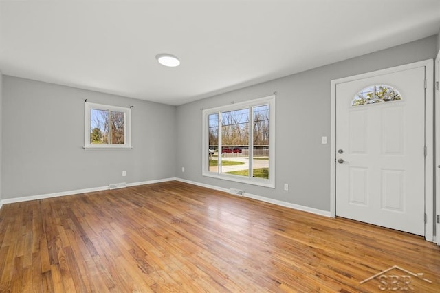 foyer featuring a healthy amount of sunlight, baseboards, and wood finished floors