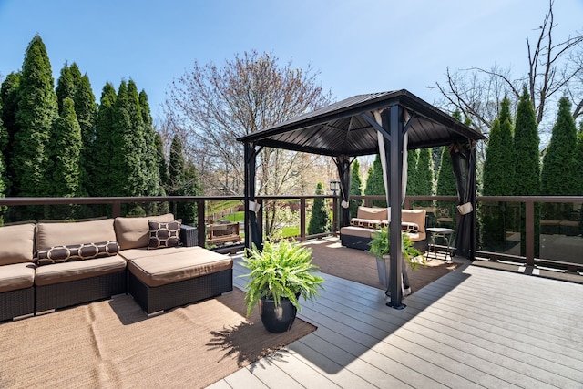 1229 Poppy Hill Dr, Oxford, MI 48371 - wooden terrace with an outdoor living space and a gazebo