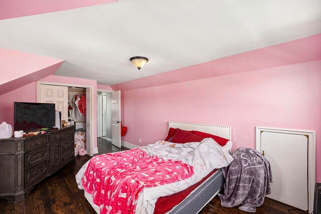 18643 Bittersweet, Fraser, MI 48026 - bedroom featuring vaulted ceiling, wood finished floors, a closet, and baseboards