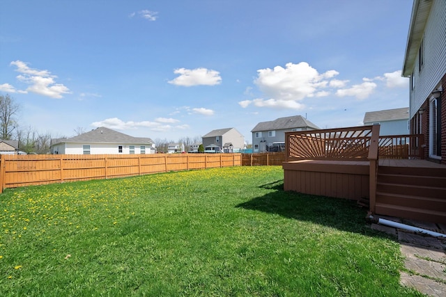 61 Old Carriage Ln, Lapeer, MI 48446 - view of yard featuring a fenced backyard, a deck, and a residential view