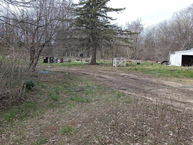 view of yard with a forest view