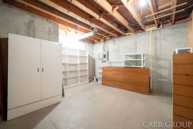 unfinished below grade area featuring electric panel