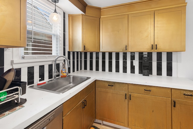 19165 Rutherford St, Detroit, MI 48235 - kitchen featuring light countertops, decorative backsplash, and a sink