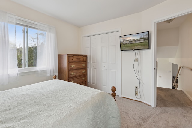 bedroom with carpet floors and a closet