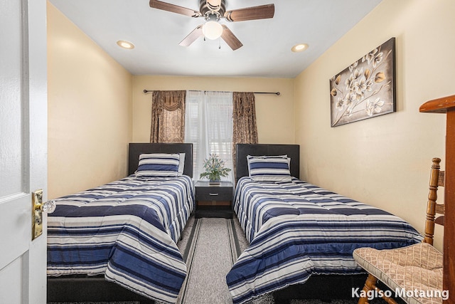bedroom featuring recessed lighting and ceiling fan