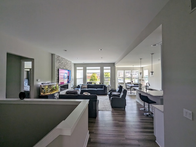 2298 Pondview Ln, Troy, MI 48085 - living room with dark wood-type flooring
