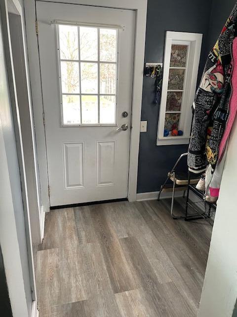 entryway with wood finished floors