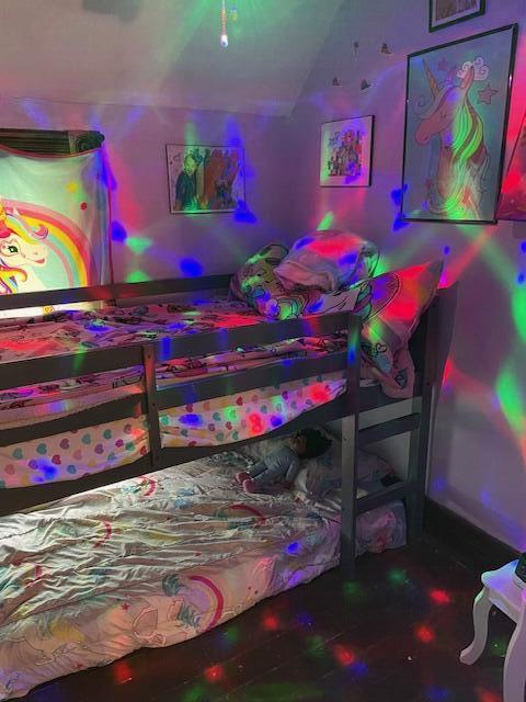 bedroom with lofted ceiling