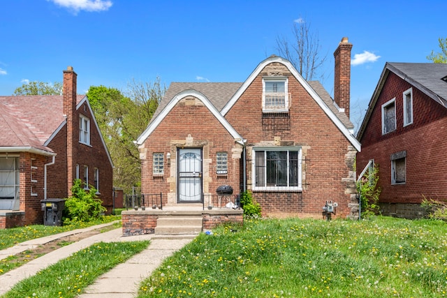 8690 Elmira St, Detroit, MI 48204 - tudor-style house with brick siding, a chimney, and a front yard