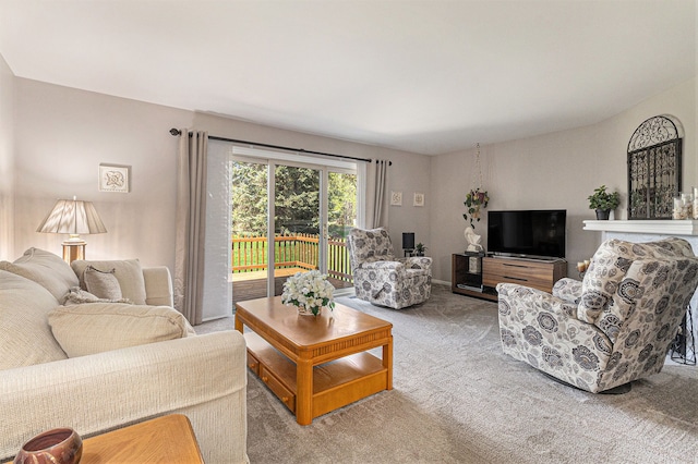 living area with carpet flooring