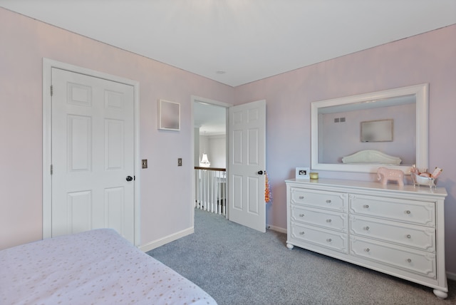 bedroom featuring carpet floors, baseboards, and visible vents