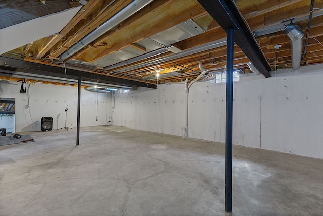 view of unfinished basement