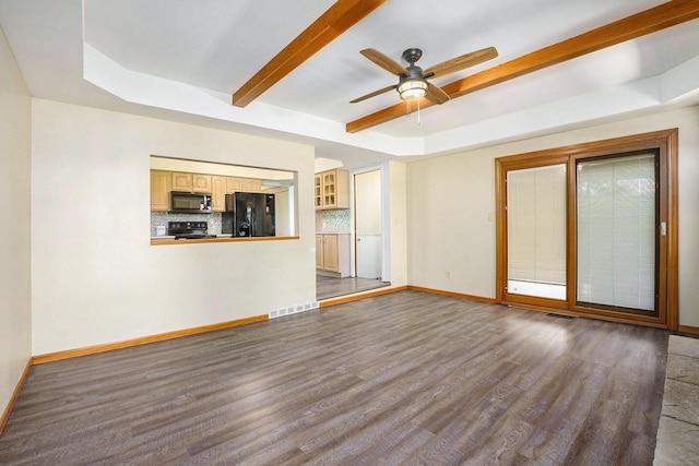 unfurnished living room with baseboards, ceiling fan, and wood finished floors