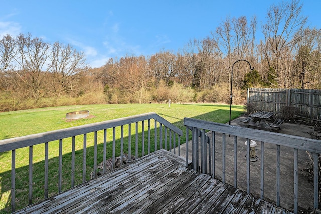 wooden terrace featuring a yard