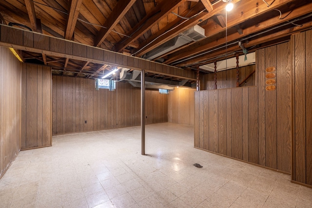 19302 Moross Rd, Detroit, MI 48224 - basement featuring light floors and wooden walls