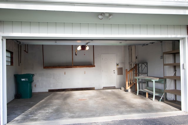garage with a garage door opener