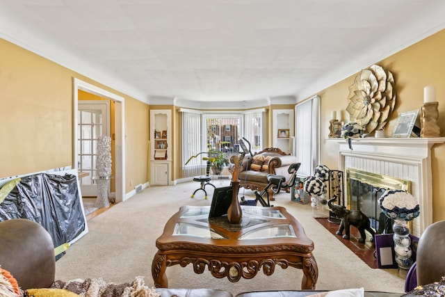 14174 Archdale St, Detroit, MI 48227 - living room featuring baseboards, carpet, and a fireplace