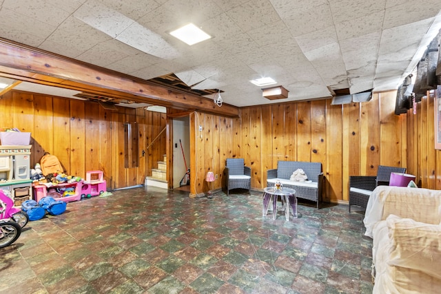14174 Archdale St, Detroit, MI 48227 - interior space featuring wooden walls and tile patterned floors