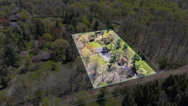 bird's eye view featuring a forest view