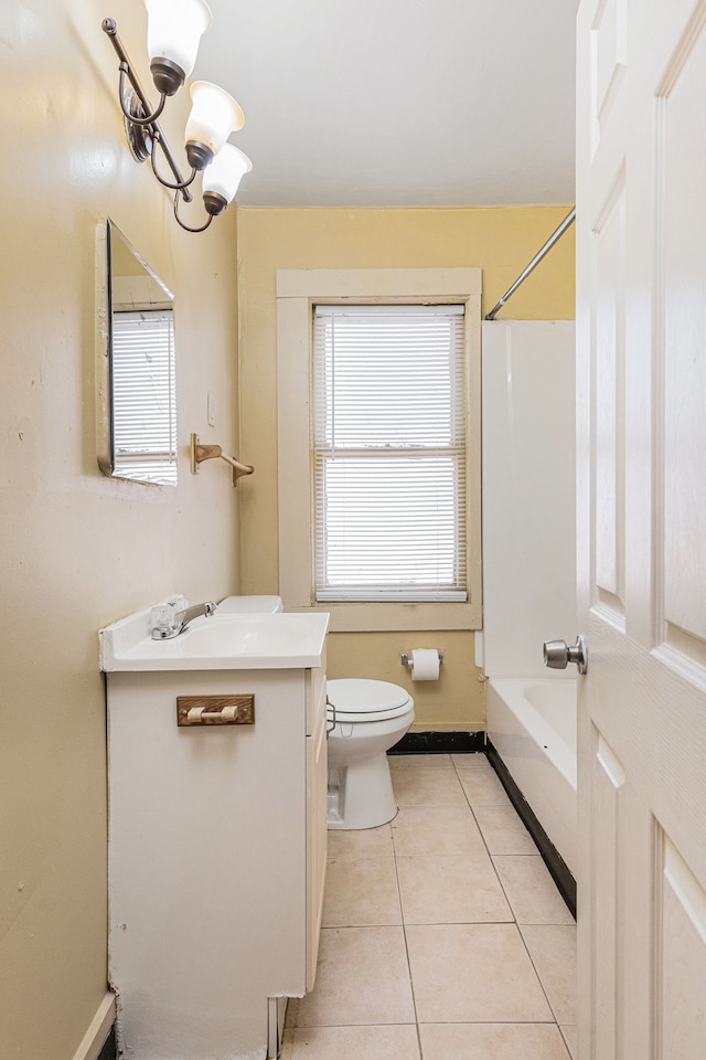 5279 E Somerset Ave, Detroit, MI 48224 - full bath with vanity, tile patterned floors, toilet, tub / shower combination, and a chandelier