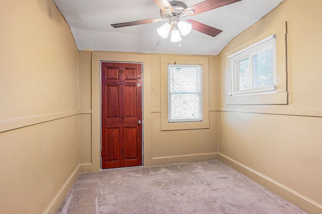 5279 E Somerset Ave, Detroit, MI 48224 - foyer entrance featuring carpet flooring, ceiling fan, lofted ceiling, and baseboards