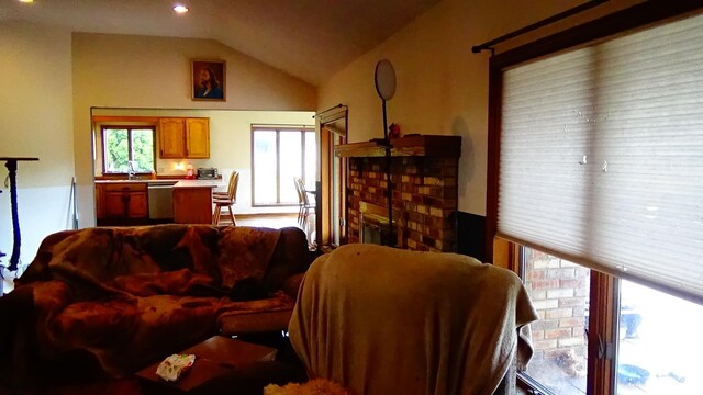 7407 Beecher Rd, Flint, MI 48532 - living area featuring lofted ceiling and recessed lighting