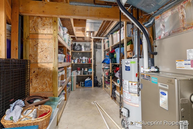 utilities featuring heating unit and gas water heater