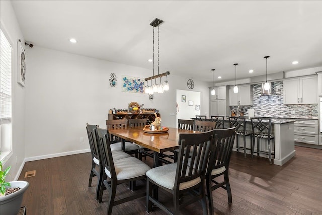 114 Bernstadt St, Novi, MI 48377 - dining room with dark wood finished floors, baseboards, recessed lighting, and visible vents