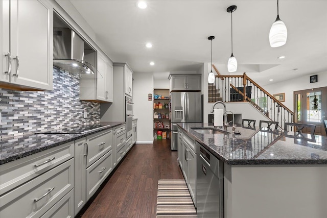 114 Bernstadt St, Novi, MI 48377 - kitchen with stainless steel appliances, gray cabinetry, a sink, and recessed lighting