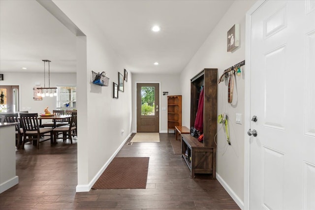 114 Bernstadt St, Novi, MI 48377 - mudroom featuring recessed lighting, baseboards, and dark wood-style floors