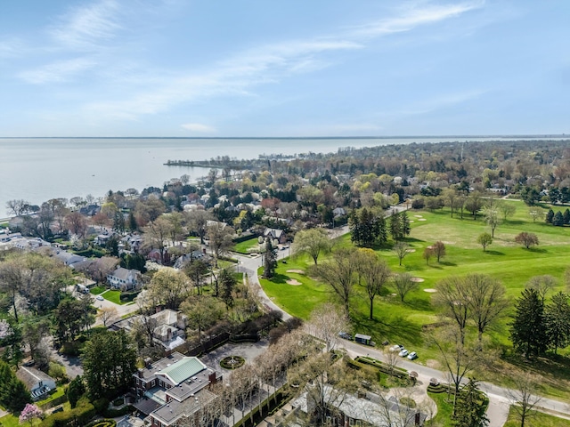 bird's eye view featuring a residential view, a water view, and golf course view