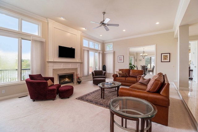 2832 Croftshire Ct, Rochester, MI 48306 - living area featuring visible vents, baseboards, a glass covered fireplace, and a wealth of natural light