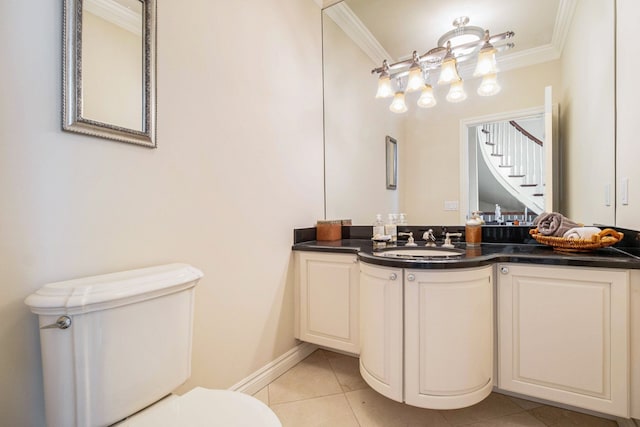 2832 Croftshire Ct, Rochester, MI 48306 - bathroom featuring crown molding, toilet, tile patterned flooring, and vanity