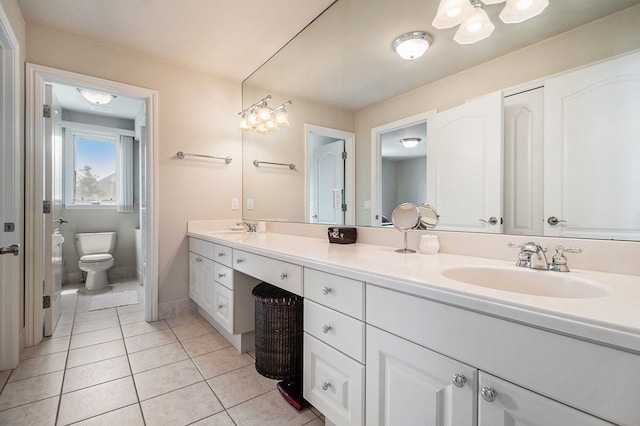 2832 Croftshire Ct, Rochester, MI 48306 - full bath with tile patterned flooring, double vanity, toilet, baseboards, and a sink